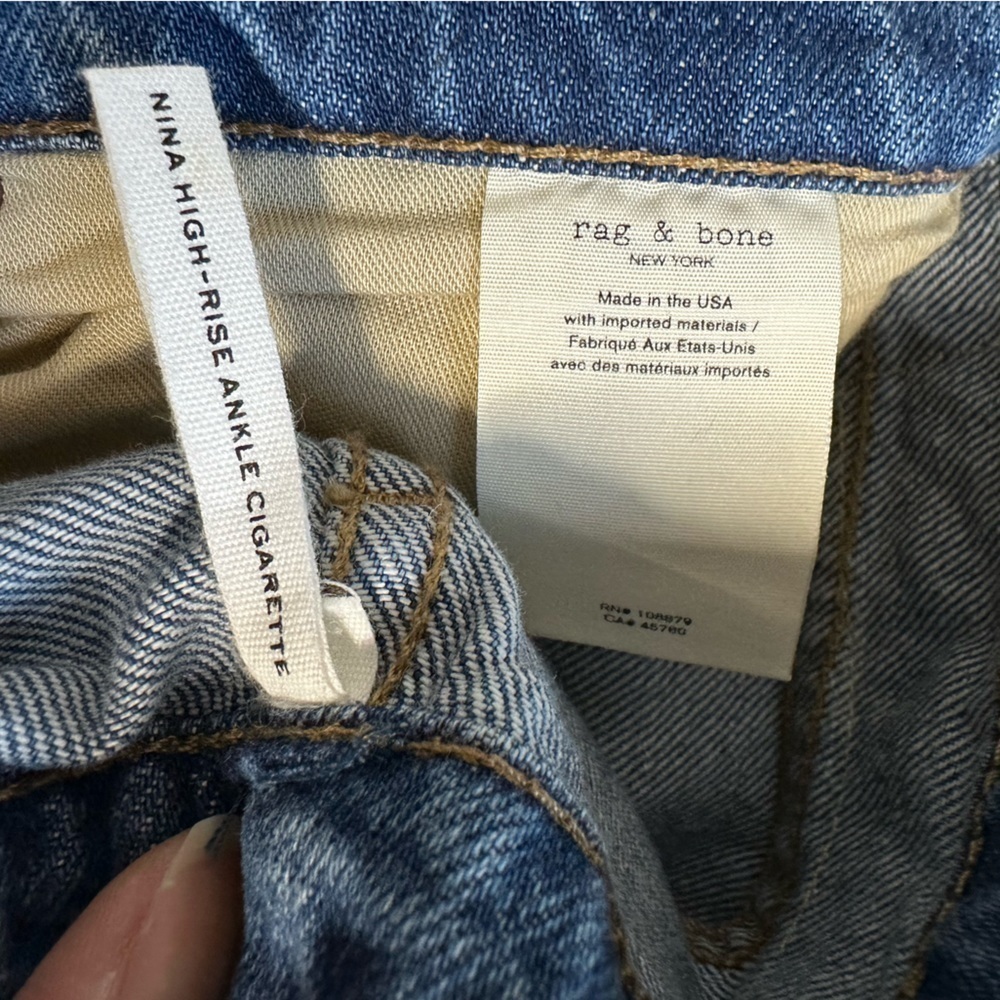 Rag & Bone Nina High Rise Straight Ankle Cigarette Cotton Raw Hem 29 Blue NWT - Picture 9 of 16